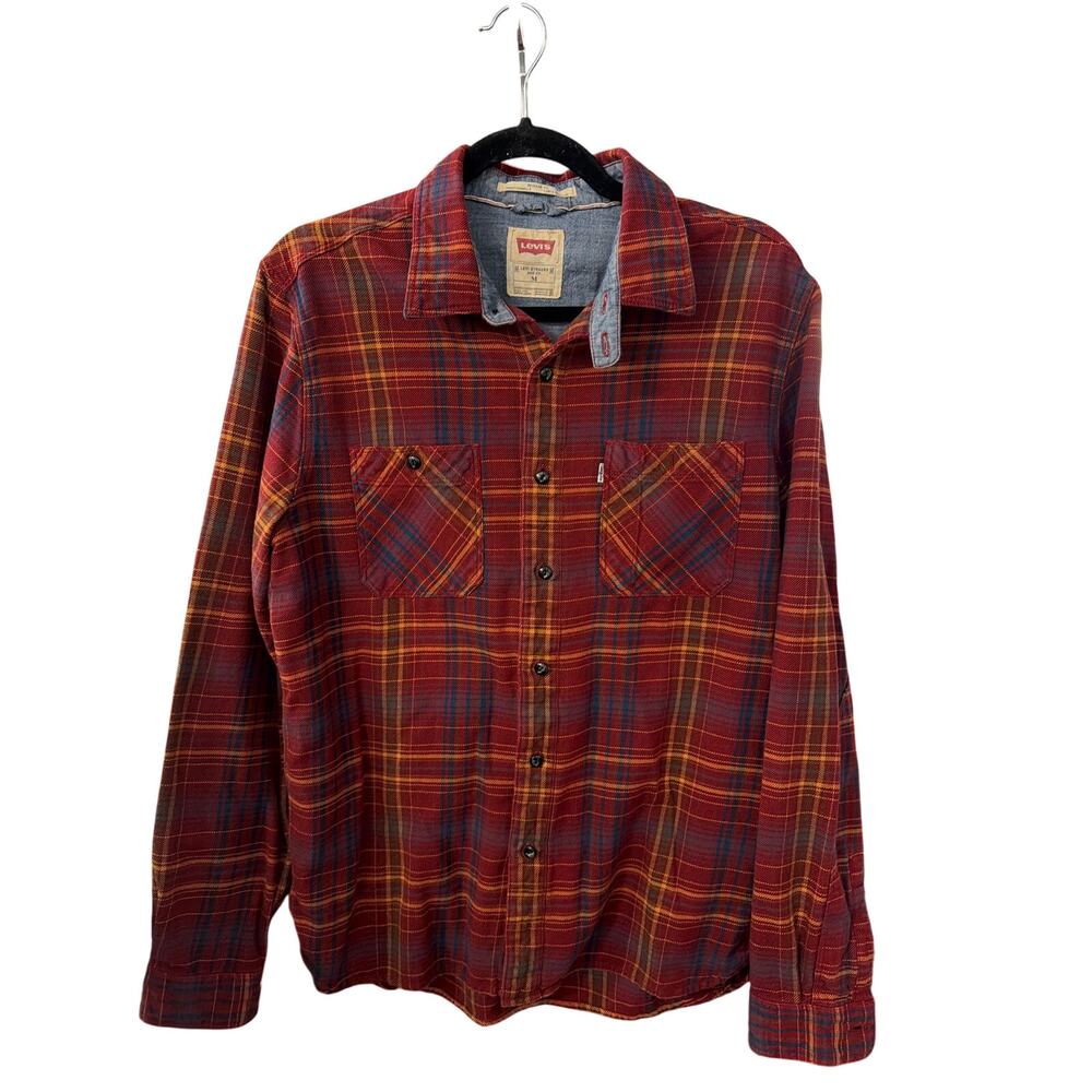 Levi’s Red Plaid Flannel Button Up Shirt Mens M - Picture 2 of 5